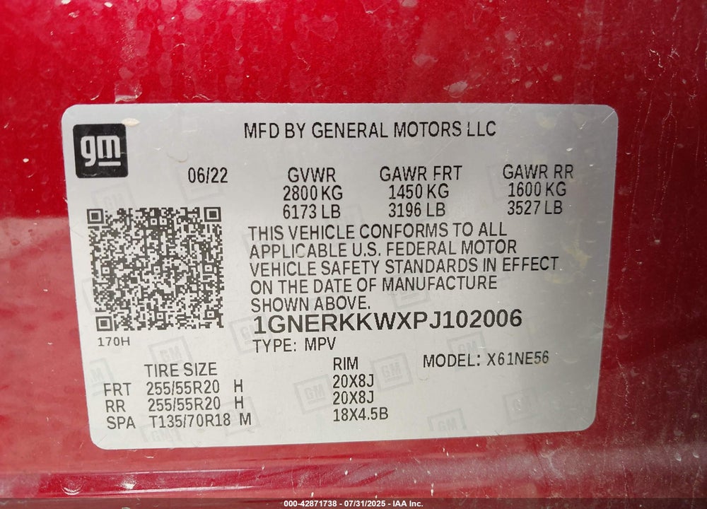 2023 CHEVROLET TRAVERSE VIN: 1GNERKKWXPJ102006