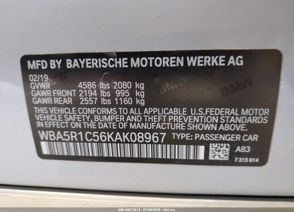 2019 BMW 330I VIN: WBA5R1C56KAK08967