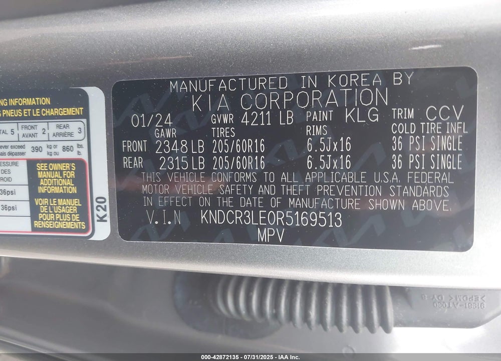 2024 KIA NIRO VIN: KNDCR3LE0R5169513