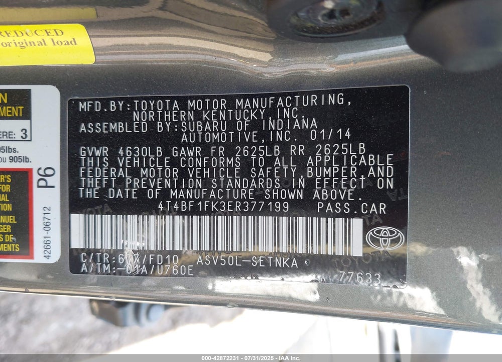 2014 TOYOTA CAMRY LE VIN: 4T4BF1FK3ER377199