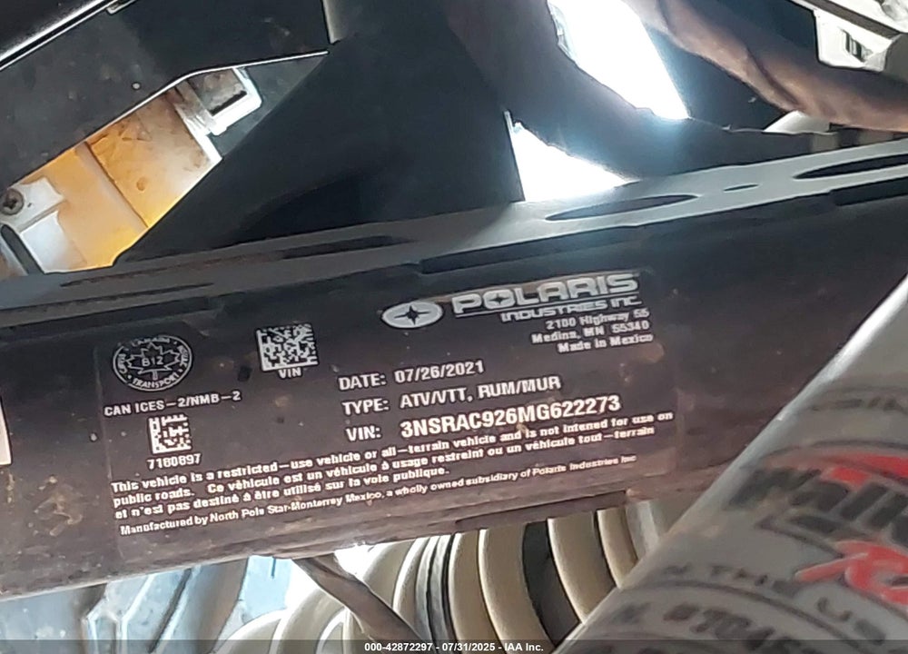 2021 POLARIS RZR PRO XP PREMIUM VIN: 3NSRAC926MG622273