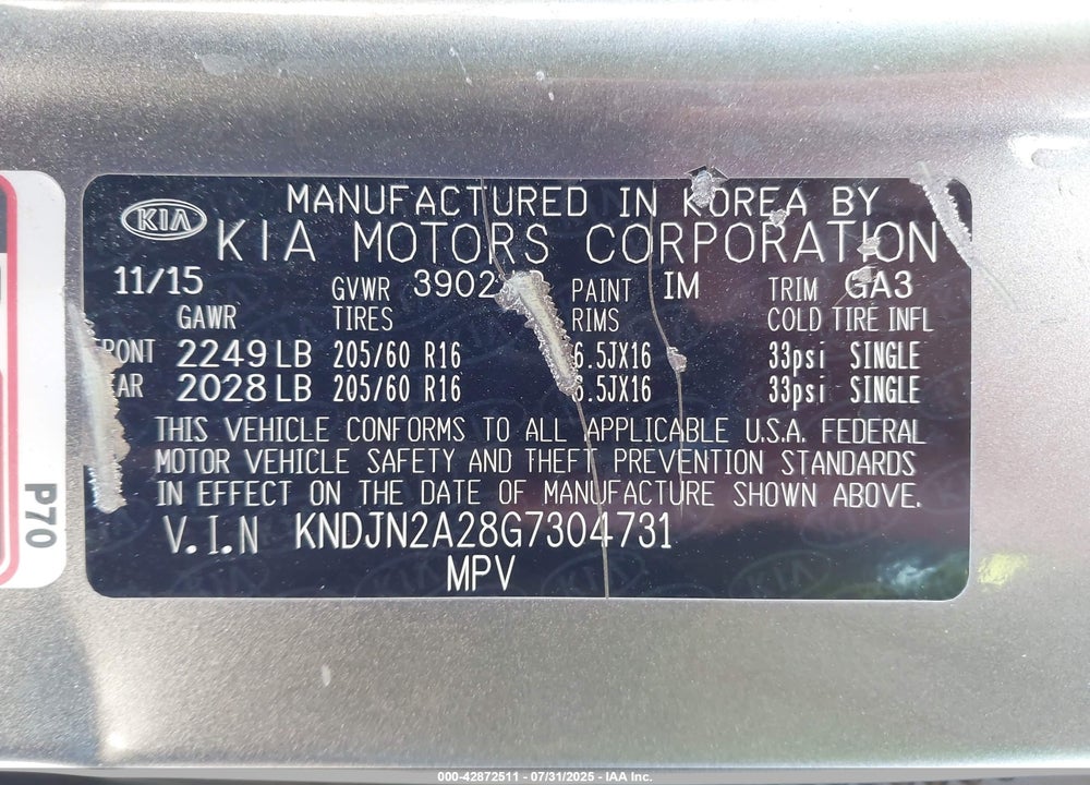 2016 KIA SOUL VIN: KNDJN2A28G7304731