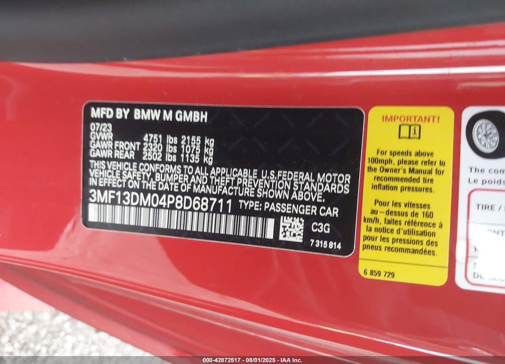 2023 BMW M2 VIN: 3MF13DM04P8D68711