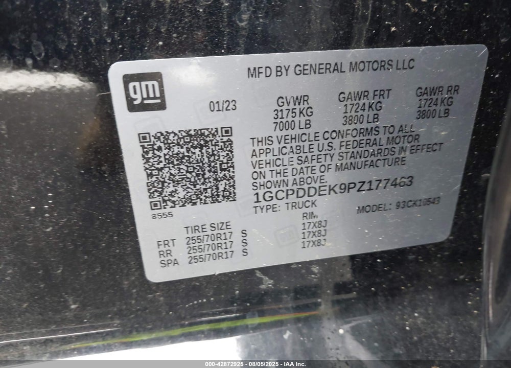 2023 CHEVROLET SILVERADO 1500 VIN: 1GCPDDEK9PZ177463