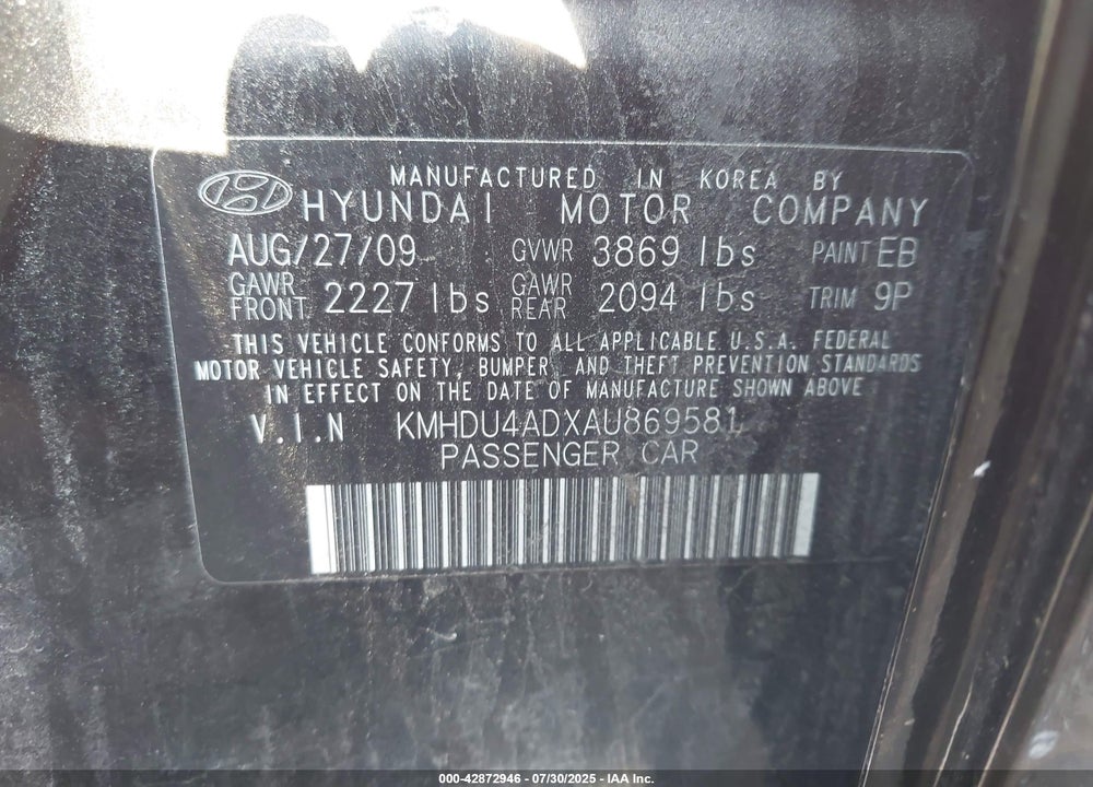 2010 HYUNDAI ELANTRA VIN: KMHDU4ADXAU869581