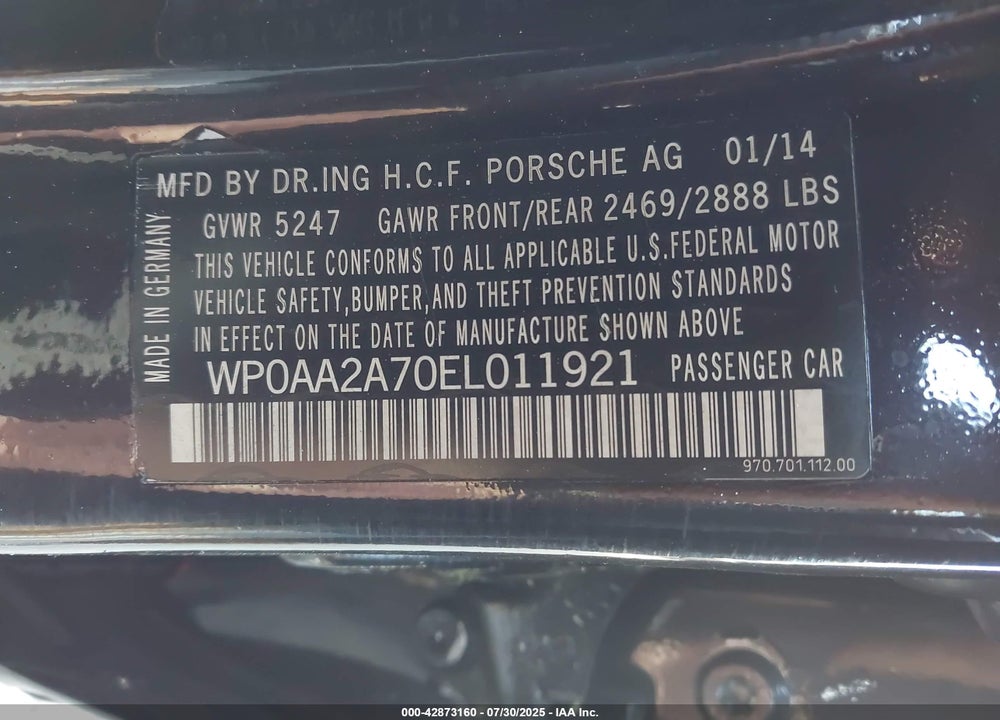 2014 PORSCHE PANAMERA VIN: WP0AA2A70EL011921