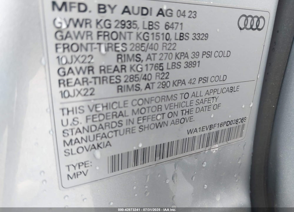 2023 AUDI Q8 PREMIUM PLUS 55 TFSI QUATTRO TIPTRONIC VIN: WA1EVBF16PD028269