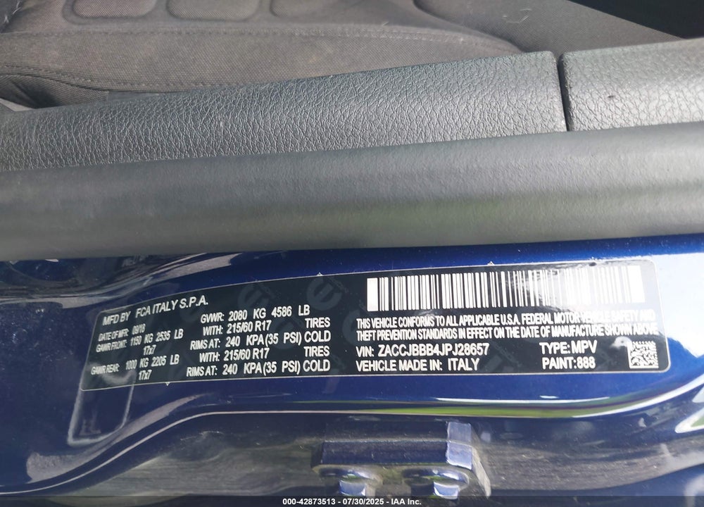 2018 JEEP RENEGADE VIN: ZACCJBBB4JPJ28657