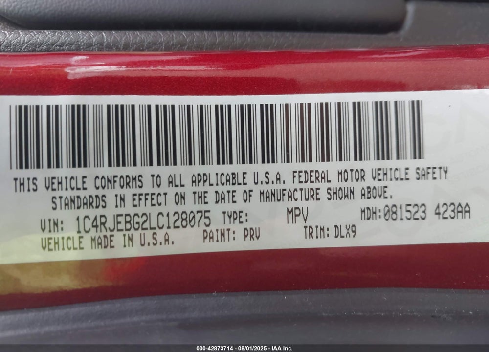 2020 JEEP GRAND CHEROKEE VIN: 1C4RJEBG2LC128075