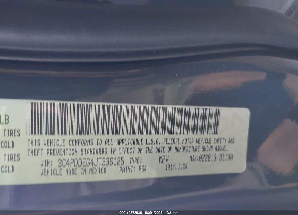 2018 DODGE JOURNEY VIN: 3C4PDDEG4JT336125