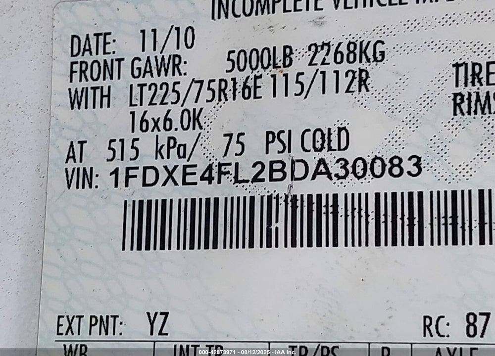 2011 FORD E-450 CUTAWAY VIN: 1FDXE4FL2BDA30083