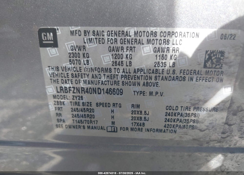 2022 BUICK ENVISION VIN: LRBFZNR40ND146609