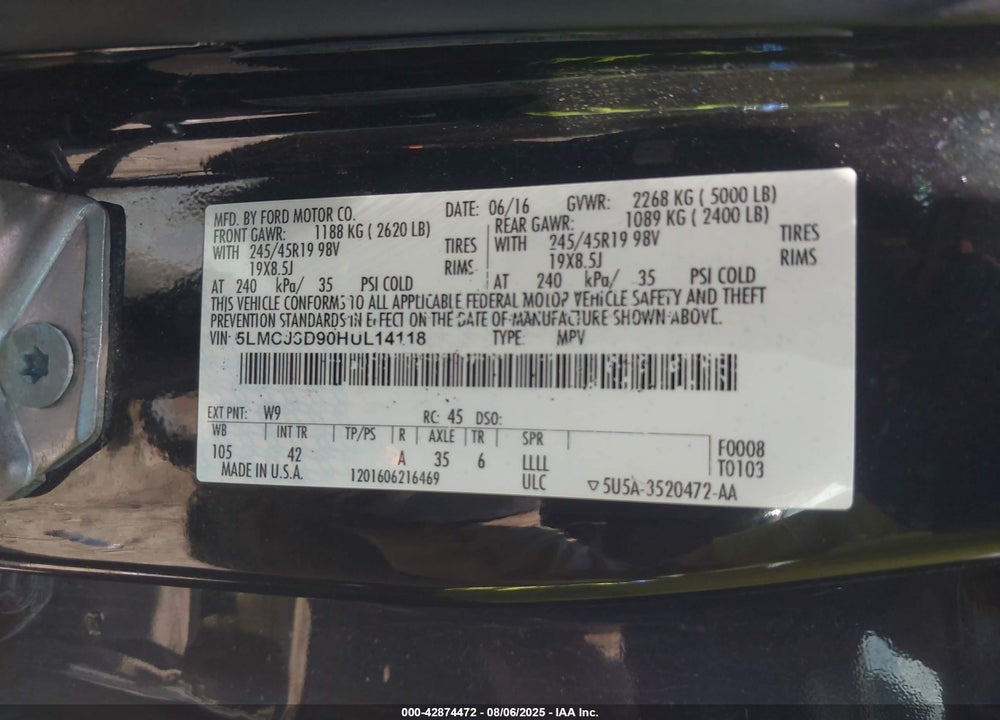 2017 LINCOLN MKC VIN: 5LMCJ3D90HUL14118