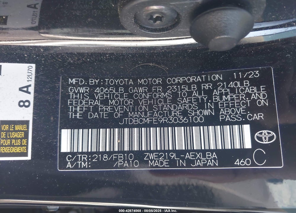 2024 TOYOTA COROLLA VIN: JTDBCMFE9R3036100