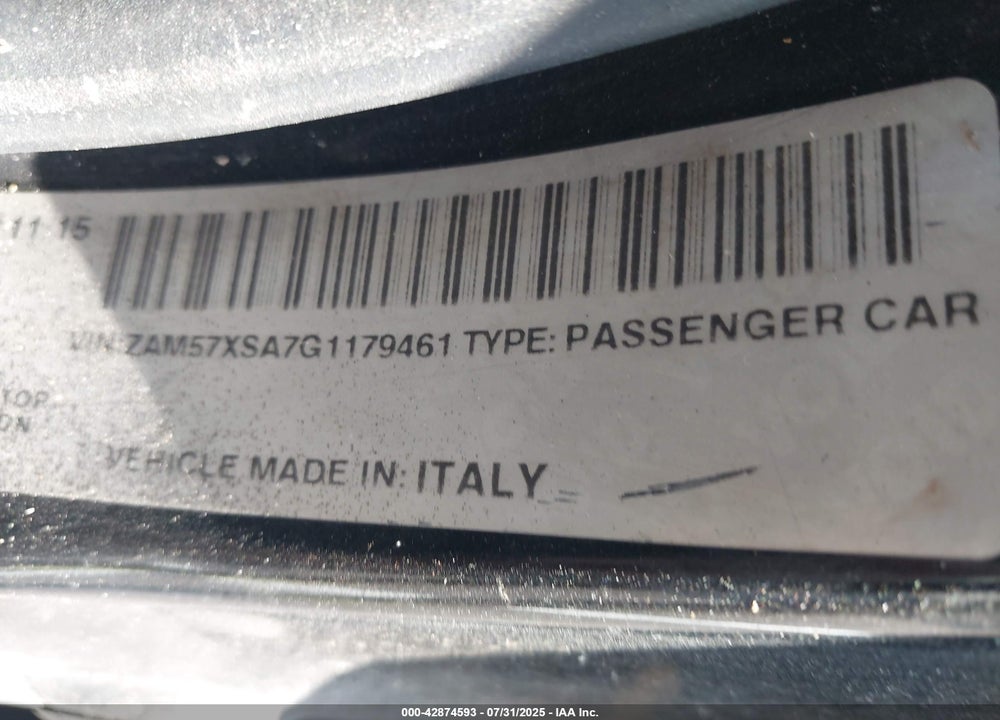 2016 MASERATI GHIBLI VIN: ZAM57XSA7G1179461