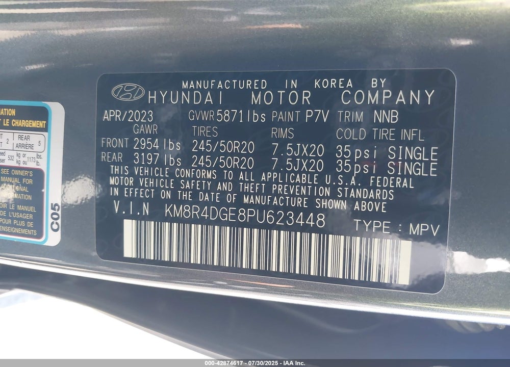 2023 HYUNDAI PALISADE VIN: KM8R4DGE8PU623448