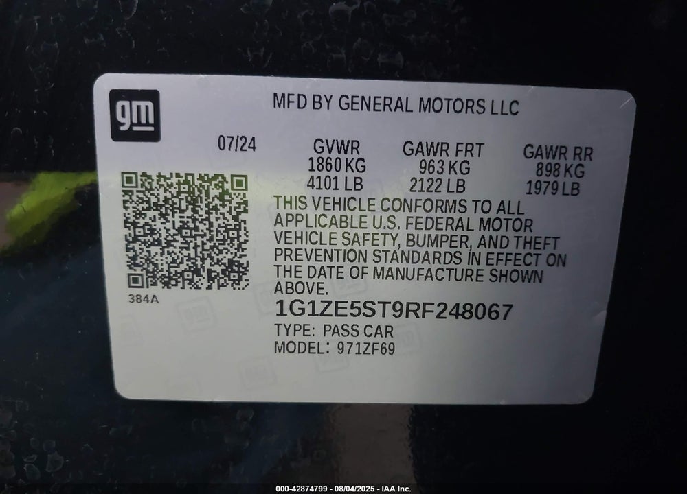 2024 CHEVROLET MALIBU VIN: 1G1ZE5ST9RF248067
