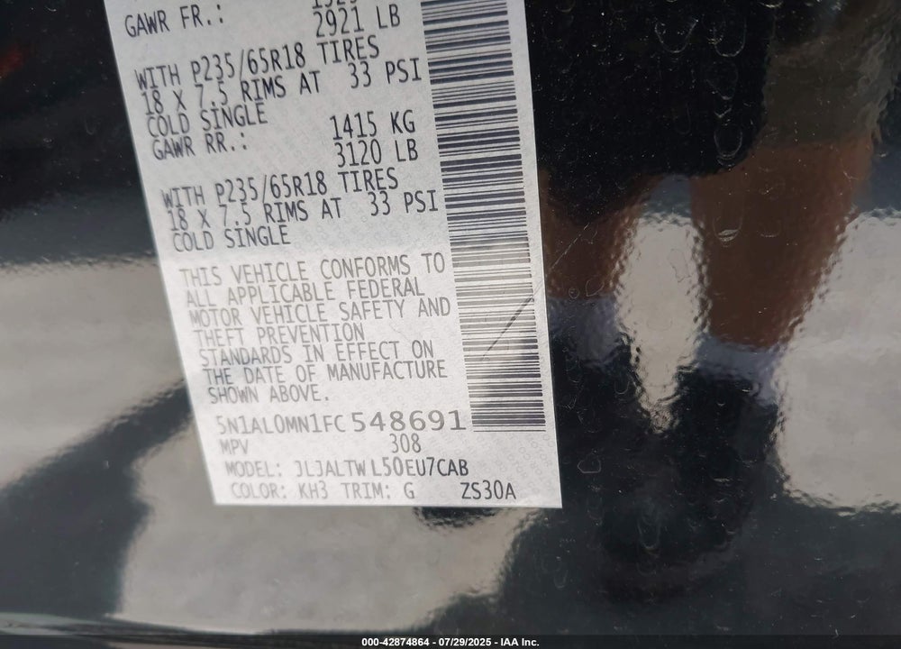 2015 INFINITI QX60 VIN: 5N1AL0MN1FC548691
