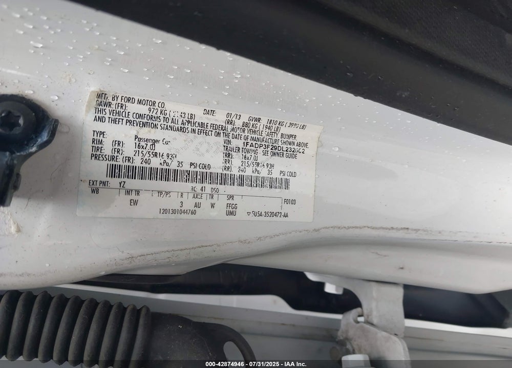 2013 FORD FOCUS VIN: 1FADP3F29DL232002