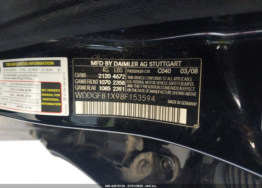 2008 MERCEDES-BENZ C 300 LUXURY 4MATIC/SPORT 4MATIC VIN: WDDGF81X98F153594
