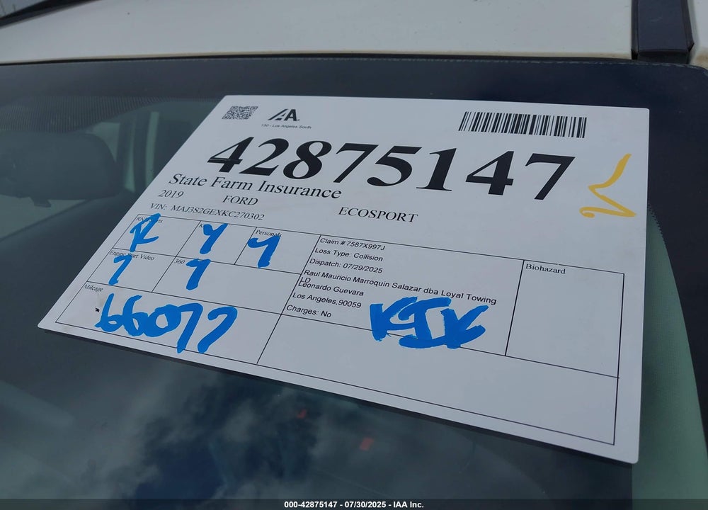 2019 FORD ECOSPORT VIN: MAJ3S2GEXKC270302