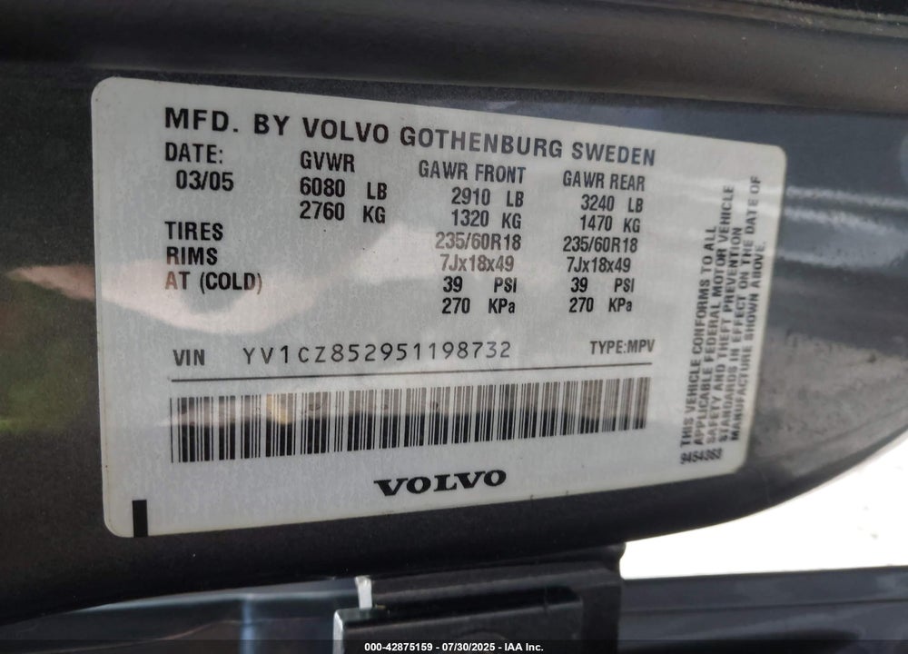 2005 VOLVO XC90 T6 VIN: YV1CZ852951198732