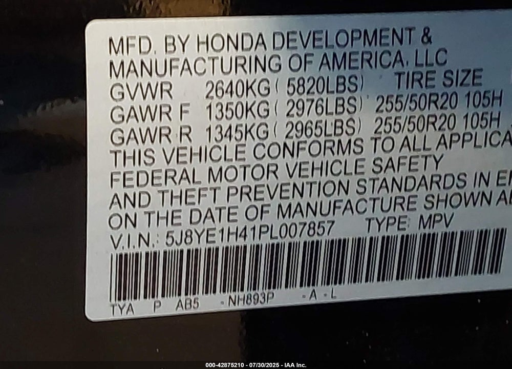 2023 ACURA MDX VIN: 5J8YE1H41PL007857
