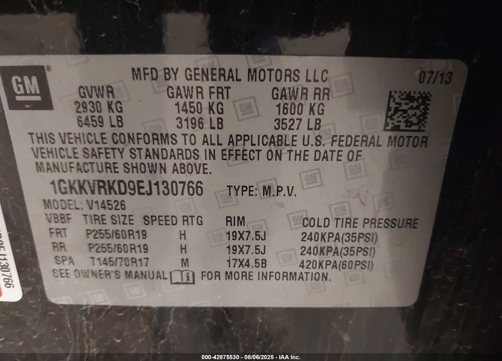 2014 GMC ACADIA VIN: 1GKKVRKD9EJ130766
