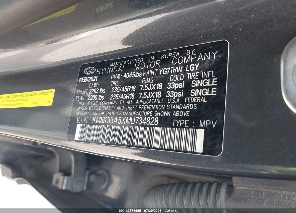 2021 HYUNDAI KONA LIMITED VIN: KM8K33A5XMU734828