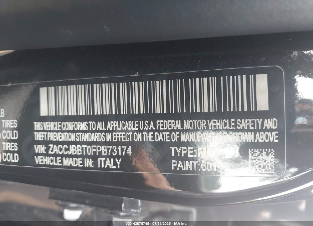 2015 JEEP RENEGADE VIN: ZACCJBBT0FPB73174
