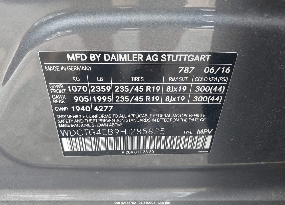 2017 MERCEDES-BENZ GLA 250 VIN: WDCTG4EB9HJ285825