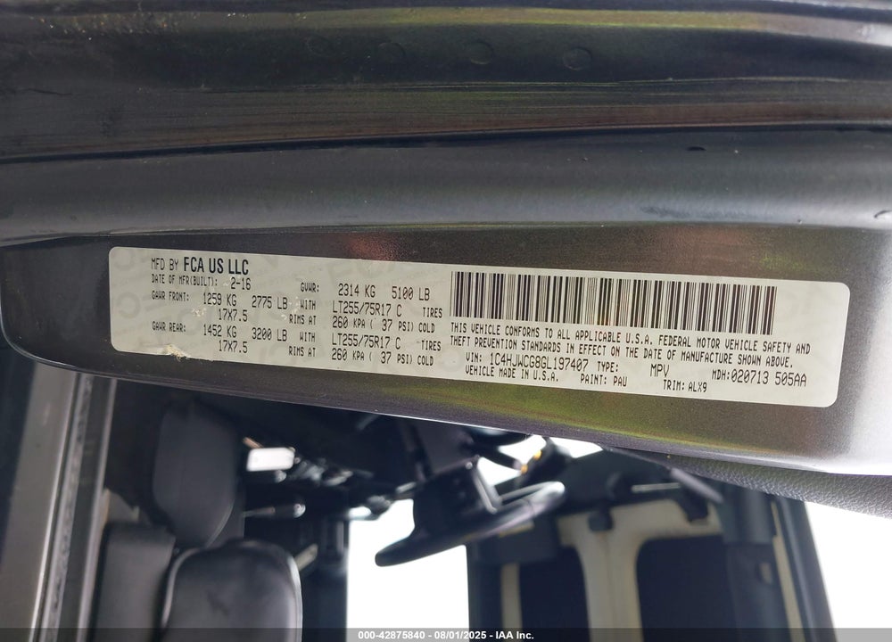 2016 JEEP WRANGLER / VIN: 1C4HJWCG8GL197407