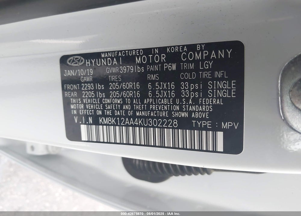 2019 HYUNDAI KONA SE VIN: KM8K12AA4KU302228
