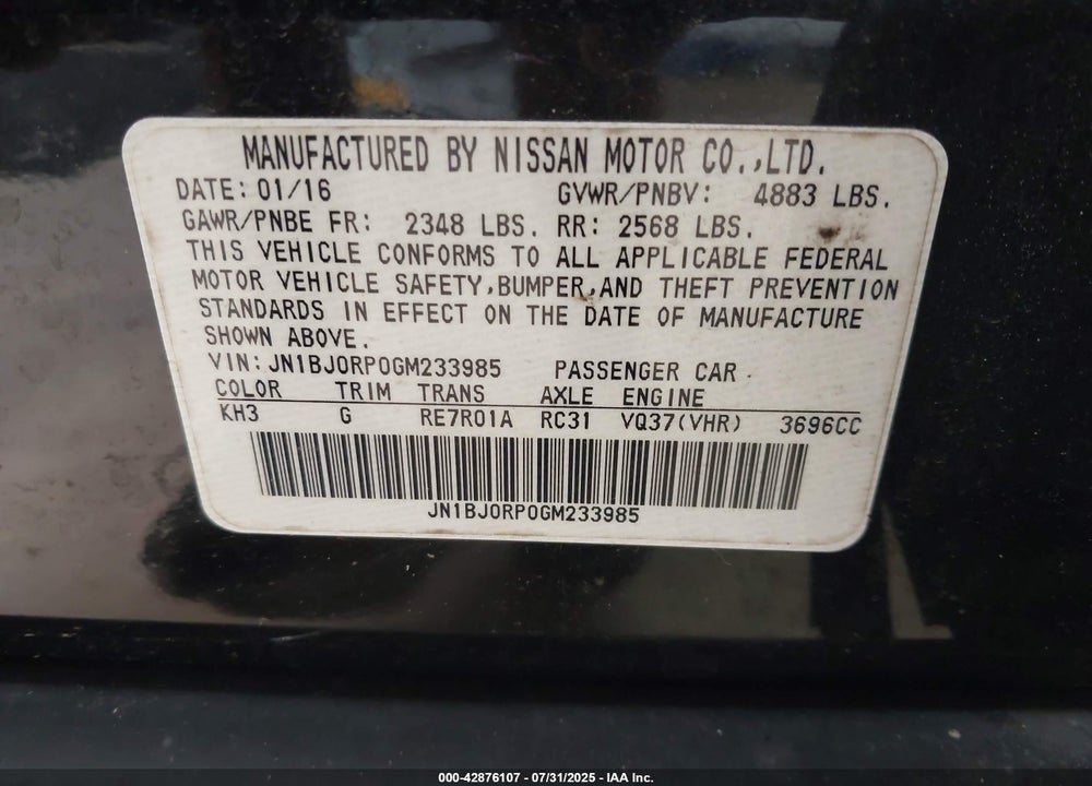 2016 INFINITI QX50 VIN: JN1BJ0RP0GM233985