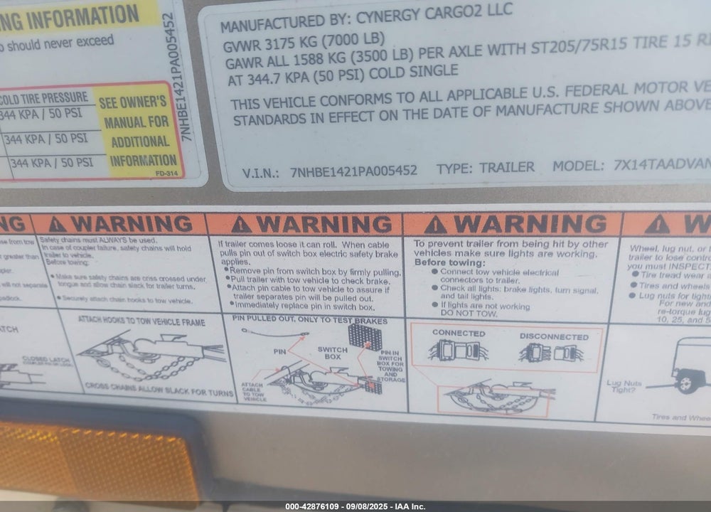 2023 CYNERGY CARGO LLC OTHER VIN: 7NHBE1421PA005452