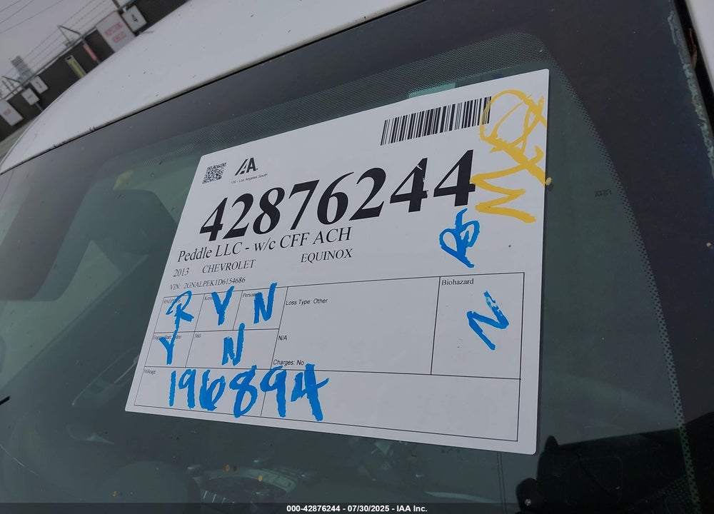 2013 CHEVROLET EQUINOX VIN: 2GNALPEK1D6154686