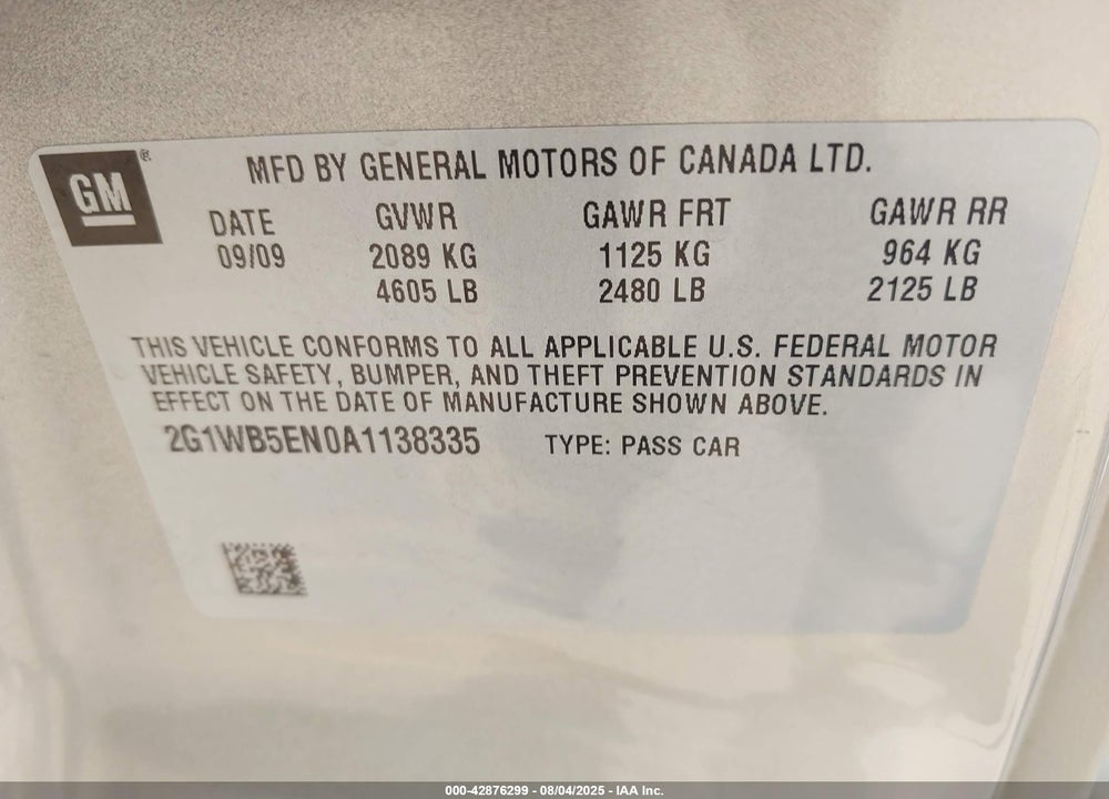 2010 CHEVROLET IMPALA LT VIN: 2G1WB5EN0A1138335