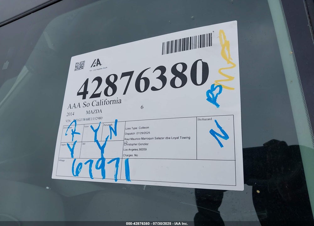 2014 MAZDA 6 VIN: JM1GJ1W68E1152980