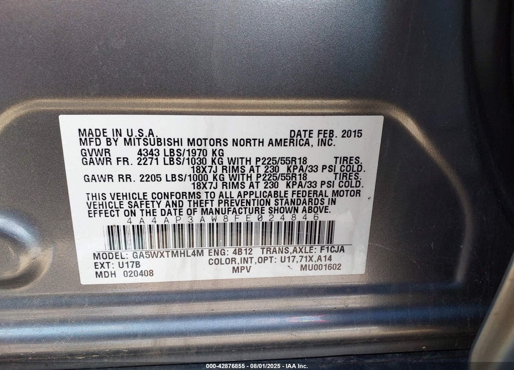 2015 MITSUBISHI OUTLANDER SPORT ES VIN: 4A4AP3AW8FE024846