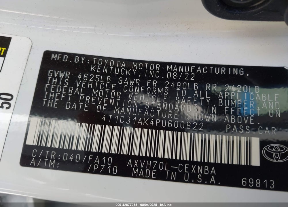 2023 TOYOTA CAMRY VIN: 4T1C31AK4PU600822