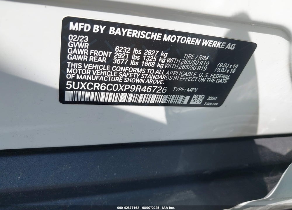 2023 BMW X5 VIN: 5UXCR6C0XP9R46726