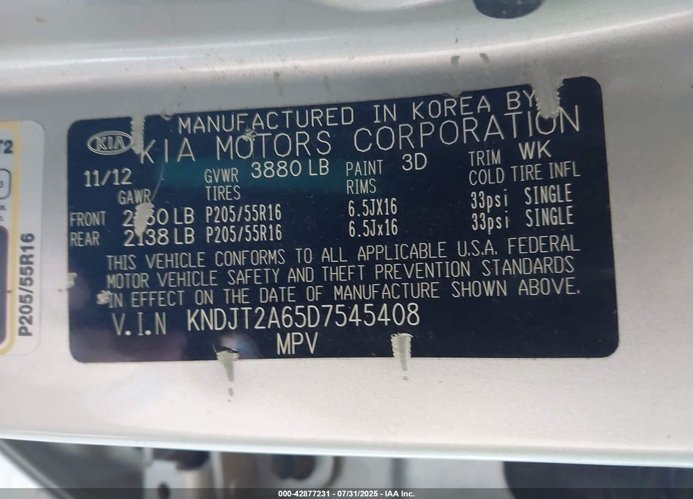 2013 KIA SOUL VIN: KNDJT2A65D7545408