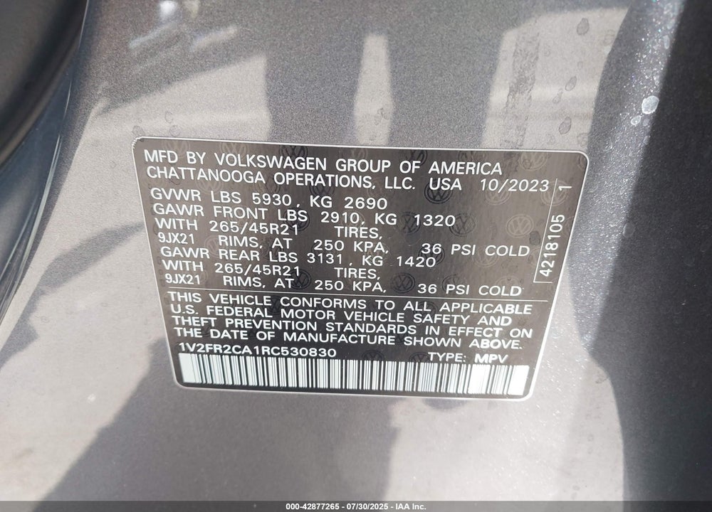 2024 VOLKSWAGEN ATLAS VIN: 1V2FR2CA1RC530830