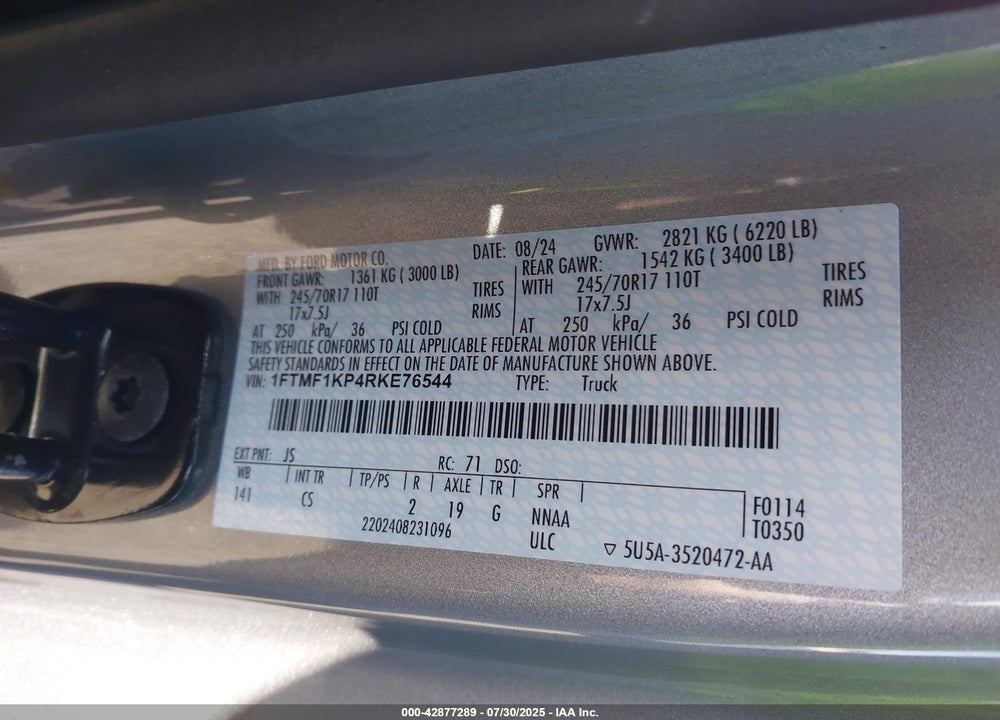 2024 FORD F-150 XL VIN: 1FTMF1KP4RKE76544