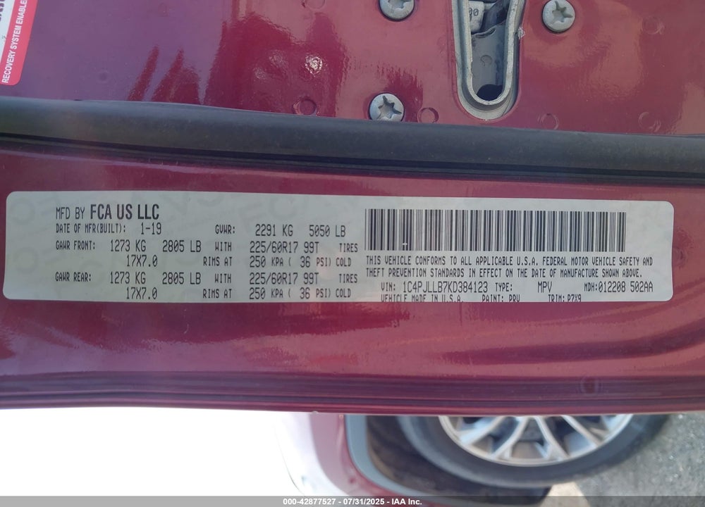 2019 JEEP CHEROKEE VIN: 1C4PJLLB7KD384123