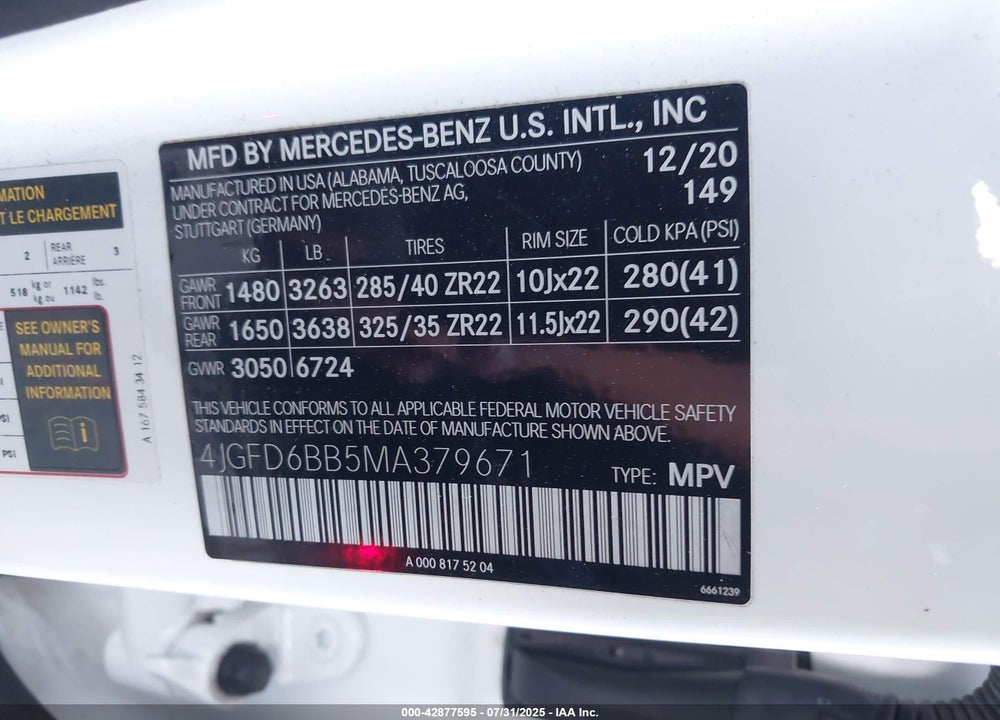 2021 MERCEDES-BENZ GLE CLASS VIN: 4JGFD6BB5MA379671