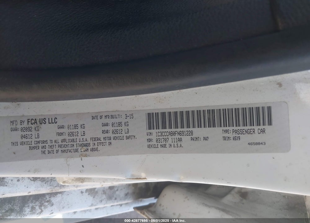 2015 CHRYSLER 200 LIMITED VIN: 1C3CCCAB0FN691228