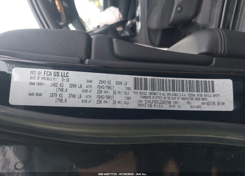 2018 JEEP GRAND CHEROKEE VIN: 1C4RJFAG5JC267248