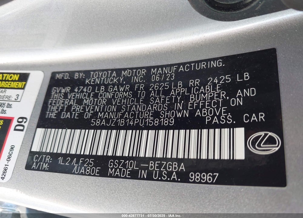 2023 LEXUS ES 350 VIN: 58AJZ1B14PU158189
