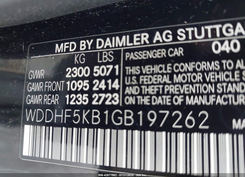 2016 MERCEDES-BENZ E-CLASS VIN: WDDHF5KB1GB197262